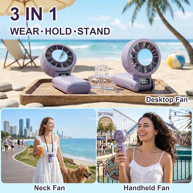 Portable Fan Handheld with Ice Cooling Rechargeable 5.5m/s Speed | 5-Speed, Independent Switch, Digital Display, Foldable Personal Fan for Travel/Concerts/Sport Events/Gifts - Image 4