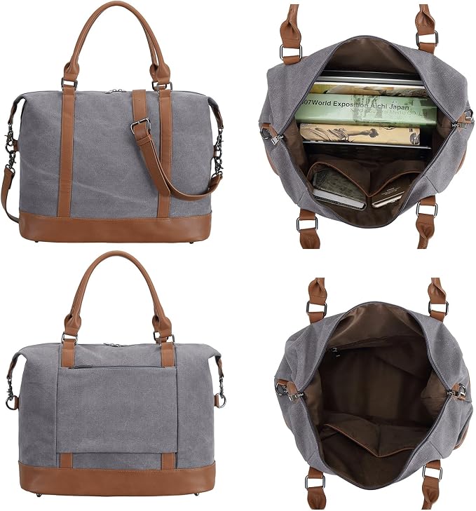 Bluboon Travel Tote Bags with Zipper Ladies Canvas Bag Weekender Overnight Bag for Women Carry on Duffel Bag Trolley Sleeve - Image 7