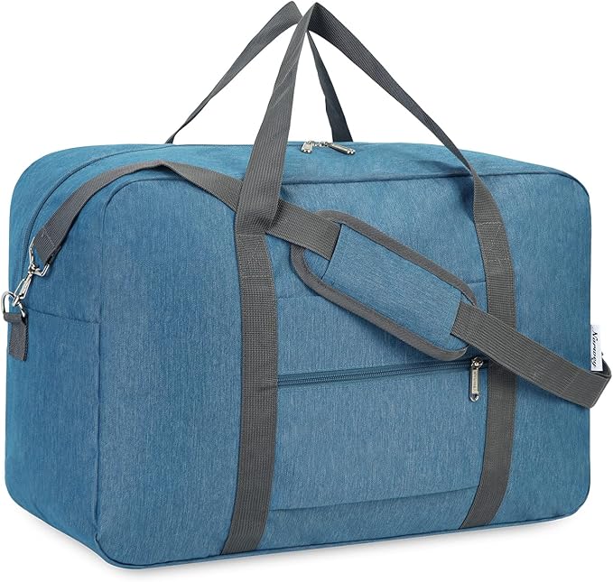 For Spirit Airlines Personal Item Bag 18x14x8 Foldable Travel Duffel Bag Tote Foldie Duffle Carry on Luggage for Women and Men 30L (Navy Blue (With Shoulder Strap)) by Narwey
