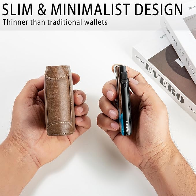 Slim Card Holder Wallet for Men, Minimalist RFID Blocking Pop Up Wallet, Smart Metal Business Card Case Holds 12 Cards, Money Clip, Front Pocket Wallet, Gifts for Men - Image 3