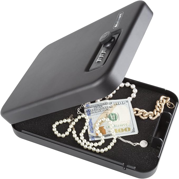Stalwart Portable Gun Safe – Top Opening Personal Steel Travel Combination Lock Box with 1500 Pound Test Tether Cable for Car, Desk or Home - Image 3