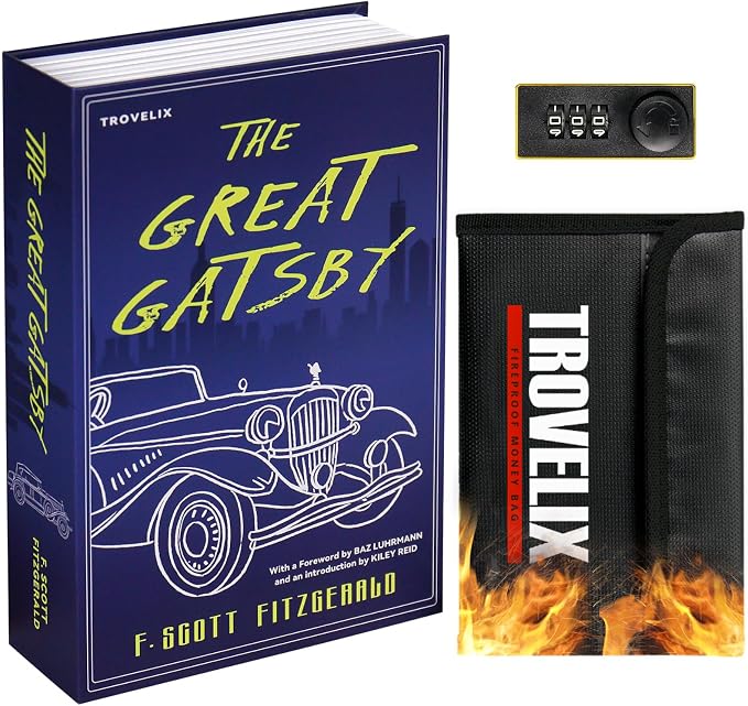 Book Safe with Combination Lock, Hidden Safe (9.5 x 6.2 x 2.2 Inch) with Fireproof Bag, Secret Diversion Safe, Hollow Book Box Hidden Storage, Money Safe Box for Cash (GREAT GATSBY) by KOFAIR