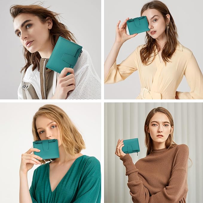 Small Wallet Women RFID Blocking Leather Bifold Compact Card Holder Wallet for Women with Zipper Coin Pocket 4 ID Window - Image 9