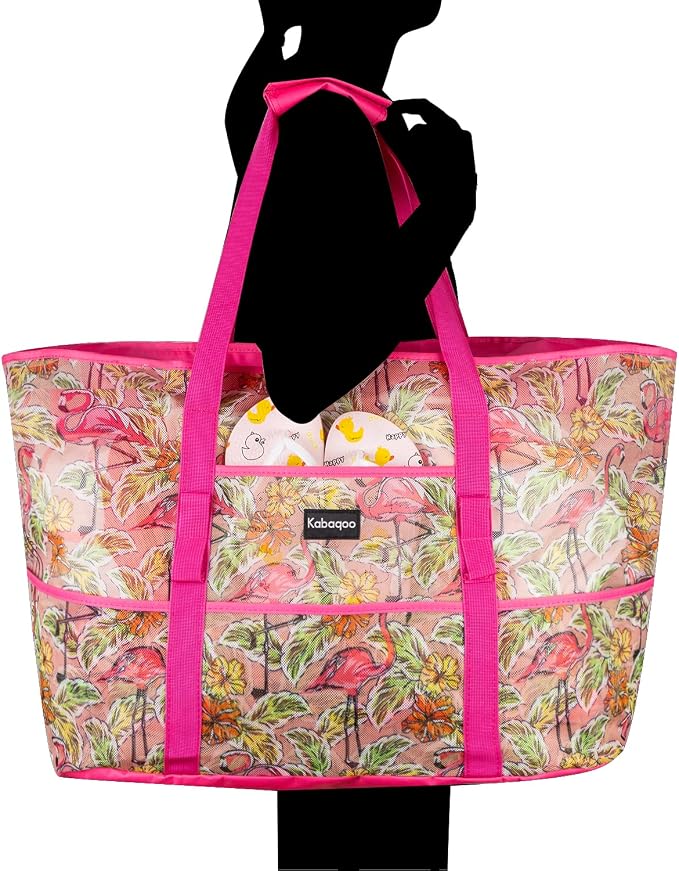 KABAQOO Mesh Beach Bag, Extra Large Beach Bags with 9 Pockets & Zipper Waterproof Lightweight Beach Tote for Beach/Pool Trip - Image 7