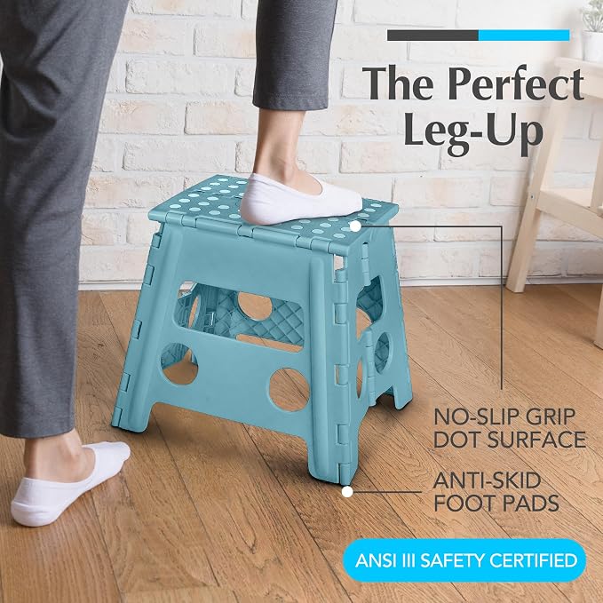 Handy Laundry Folding Step Stool 13 Inch, Teal, Non-Slip Holds 300 lbs | 13 Inch, Teal, Foldable Collapsible Step Stool, Non-Slip, Holds 300 lbs, Kitchen Bathroom Bedroom, Adults - Image 2