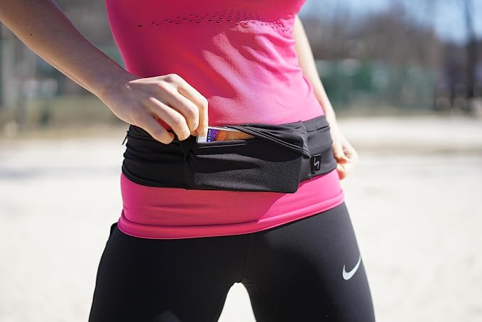 3 Pocket Adjustable Running Belt Waist Pack, Fanny Pack For Working Out With Sweat Resistant Backing, Holds All iPhone Models (Black/Black, X-Small) - Image 5