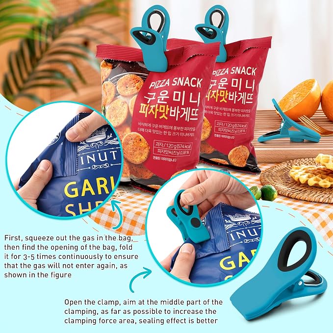 12 Pack Chip Clips, Blue Magnetic Clips for Food, Snack Storage | Heavy Duty Chip Clips for Office, Kitchen, Refrigerator, Snack, RV Accessories, Bread, Airtight Seal Grip, Strong Hold - Image 4