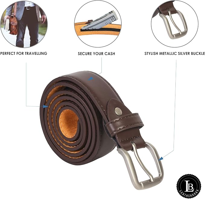 Men's Brown Leather Money Belt Sizes 32 Through 56 - Image 2
