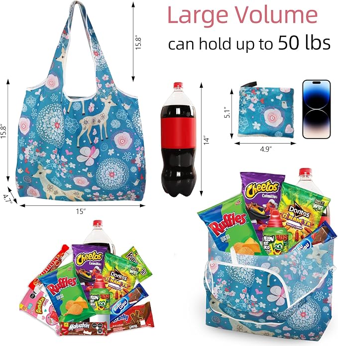 6 Pack Reusable Grocery Bags Heavy Duty with Handles, Reusable Shopping Bags for Women, Foldable, Washable for Store, Travel - Image 4