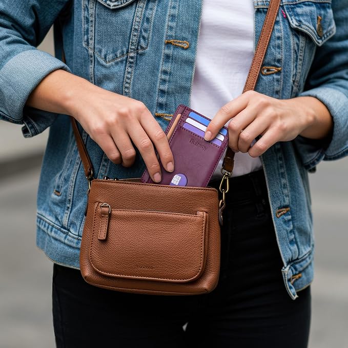 Buffway Slim Minimalist Front Pocket RFID Blocking Leather Wallets for Men and Women - Alaska Purple - Image 7