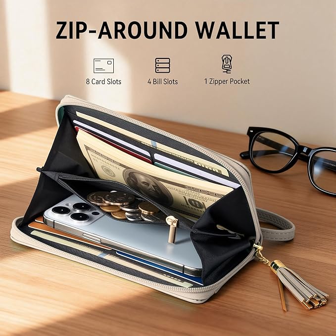Travelambo Wristlet Wallet Women RFID Bifold Large Capacity Clutch Purse | Tassel, Zipper Coin Pocket, Card Holder Wallet, Gifts for Women - Image 2
