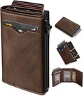 Wallet for Men,with Cash Pocket 2 ID Window 9-13 Cards,Metal Case Smart Slim Pop Up Credit Card Holder Flip with Magnetic Closure RFID Blocking Trifold wallet with Gift Box by Miyozi