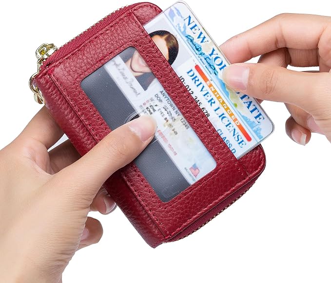 imeetu Rfid Credit Card Holder, Businese Card Case, Wallet for Women Men | Genuine Leather Card Wallet with id Window, Keychain & Double Zipper, Water-resistan Small Wallet with Gift Box, Daily Travel - Image 3