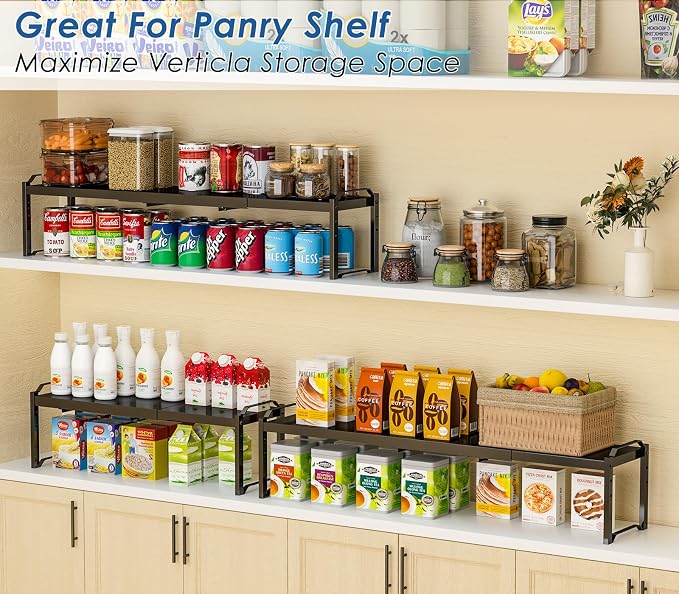 Metal Storage Shelves For Kitchen Pantry, Cabinet Shelf Organizer, Adjustable Height, Expandable Length, Stackable Design,50 LBS Load Capacity, For Dishes Spices Cans Plates Cans Bottles Cups Mugs - Image 5