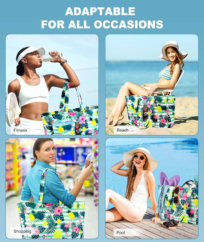 ISEYOU Extra Large Beach Bag Waterproof Beach Totes Bags for Women, Lightweight Foldable Pool Bag with Zipper Wet Compartment - Image 6