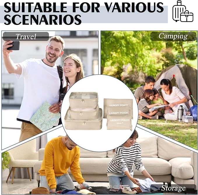 6 Set Packing Cubes for Travel Luggage Packing Bags Reusable Lightweight Suitcase Organizer Cubes Set for Travel Accessories (Beige‌) - Image 9
