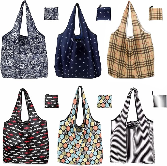 6 Pack Reusable Grocery Bags Heavy Duty with Handles, Reusable Shopping Bags for Women, Foldable, Washable for Store, Travel by Unknown