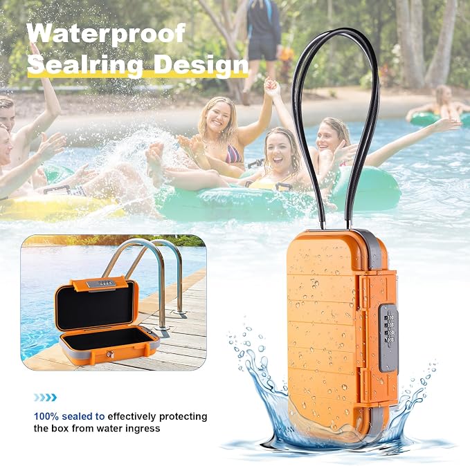 Portable Safe Box with Code, [Waterproof Anti-Theft ]Travel Safe, Combination Security Case Lock Box with Removable Wire Rope, for Home, Cars, Office, Vacation (Orange) - Image 2