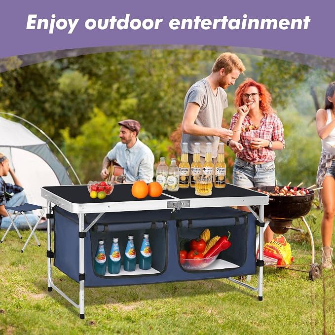 Camp Field Camping Folding Aluminum Table with Adjustable Legs for Outdoor Travel Beach, Backyards, BBQ, Party and Picnic Foldable Table - Image 5