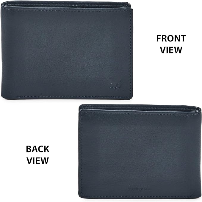 Real Leather Mens Bifold Wallet RFID Blocking Slim Minimalist Front Pocket - Thin & Stylish with ID Window in Gift Box (Nappa, Midnight Navy) - Image 4