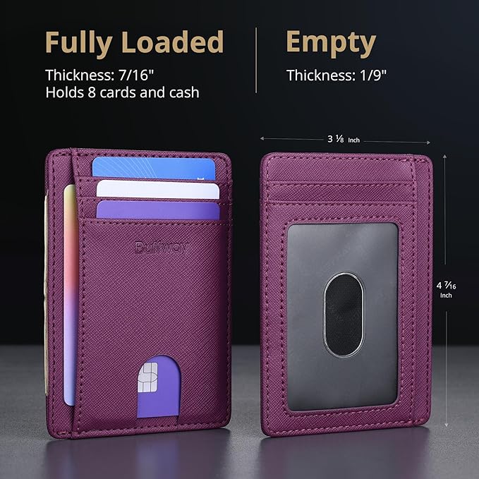 Buffway Slim Minimalist Front Pocket RFID Blocking Leather Wallets for Men and Women - Cross Purple - Image 5