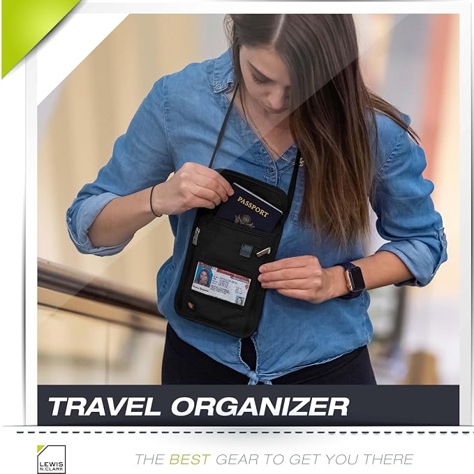 Lewis N. Clark RFID Blocking Stash Neck Wallet, Travel Pouch + Passport Holder for Women & Men, Black - Image 9