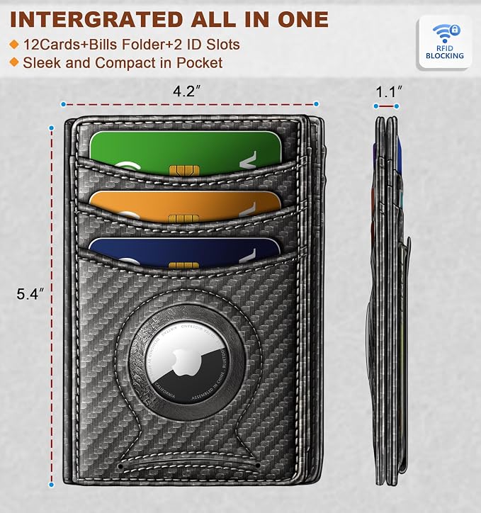 BULLIANT Magnetic Slim Leather Airtag Wallet Money Clip For Men 12Cards | RFID Blocking | Easy Access | Gift Boxed | Pocket Fit - Image 3
