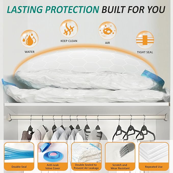 Cozy Essential Vacuum Storage Bags, 80% Compression Vacuum Seal Space Saver Plastic Packaging Bags for Clothes, Blankets, Pillow, Bedding, Comforters, Sealer Clothing Storage,12 Jumbo - Image 4