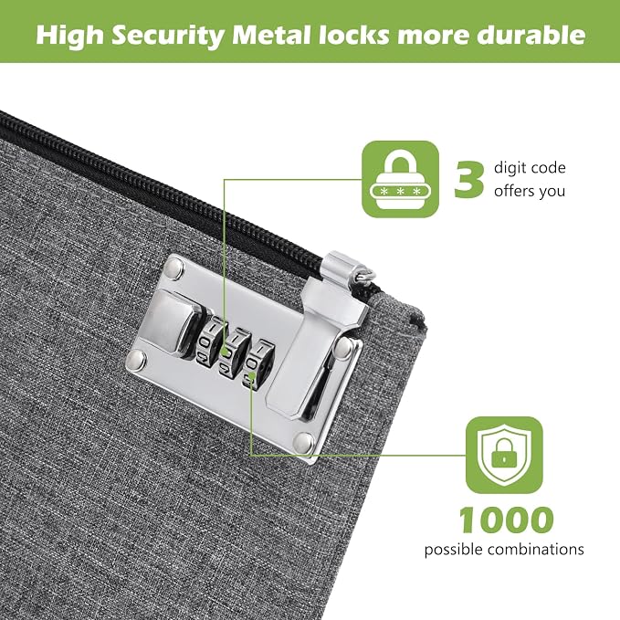 KeeKit Money Bag with Lock, 5 x 8 Inches Lockable Money Bag, Locking Accessories Pouch for Cash, Jewelry, Passports, Medicine, Credit Cards - ‎Grey - Image 2