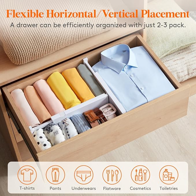 Lifewit 4" High Upgrade Drawer Divider, Adjustable Drawer Organizer Clothes | 16 Pack 11-17" Expandable White Plastic Drawer Separator for Dresser, Kitchen, Closet, Nursery, Office Organization & Storage - Image 6