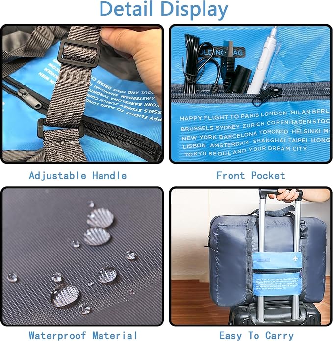 Travel Bag 2PCS Spirit Airlines Personal Item Bag 18x14x8 Foldable Travel Duffel Bag Tote Carry on Luggage Duffle Overnight for Women and Men(Green+Blue) - Image 4