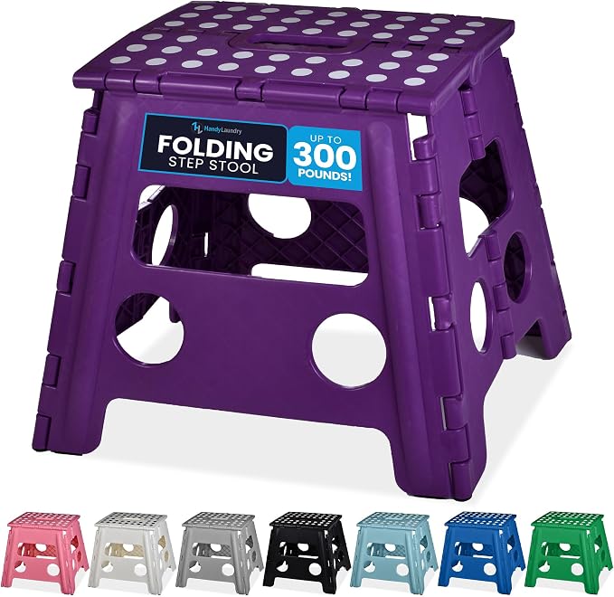 Handy Laundry Folding Step Stool 13 Inch, Purple, Non-Slip Holds 300 lbs | 13 Inch, Purple, Foldable Collapsible Step Stool, Non-Slip, Holds 300 lbs, Kitchen Bathroom Bedroom, Adults by Handy+Laundry