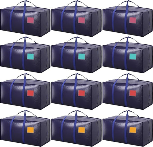 12 Pack Moving Bags with Full-Open Side Zipper, Extra Large 93L Heavy Duty Waterproof Foldable Storage Totes for College Dorm, Moving & Home OrganizationDarkBlue by RMOHRO