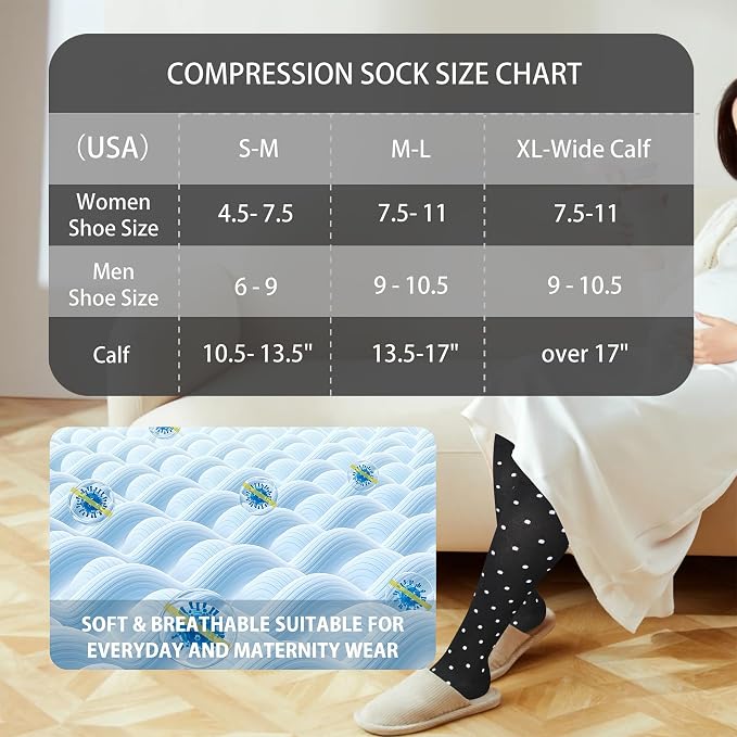 LEVSOX Cotton Compression Socks for Women&Men 20-30mmHg Knee High Cute Support Sock for Nurses Pregnancy Travel - Image 5