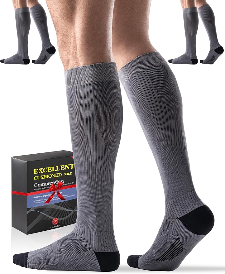 3 Pairs Easy On/Off Compression Socks - 15-20 mmHg Moderate Support Socks with Cushioned Sole and Seamless Toe by Bbfrey
