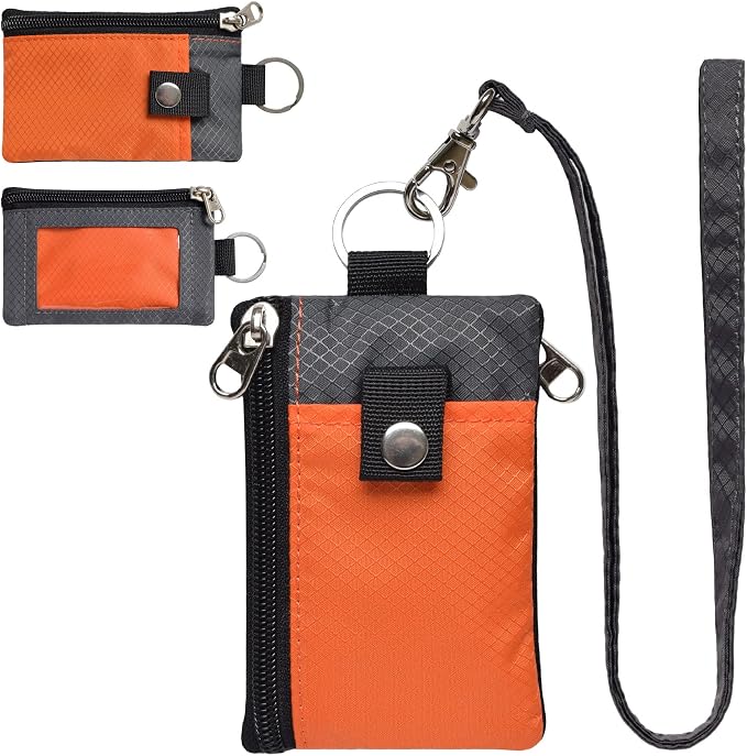 CHENSPRX Minimalist RFID Blocking Small Wallet with ID Window,WaterResistant Zip Id Case Wallet with Lanyard Keychain for Cards,Cash,Travel,Women,Men by CHENSPRX
