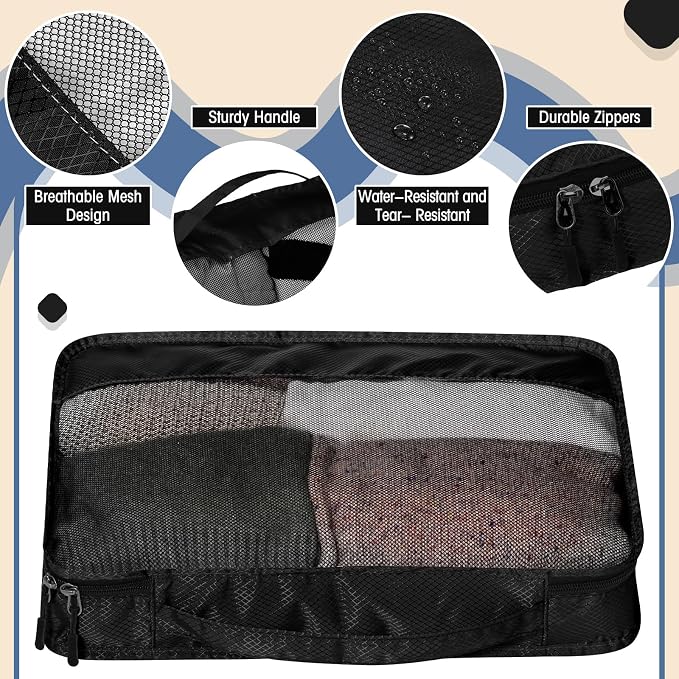 5 Pcs Packing Cubes for Suitcase Large Travel Cubes Carry on Luggage Organizer Bags for Clothes Accessories(L,Black) - Image 4
