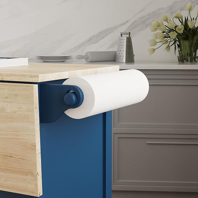 Homestyles Mobile Kitchen Island Cart with Wood Top and Dropleaf Breakfast Bar, Blue - Image 4