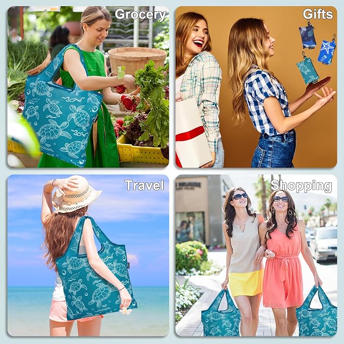 HOLYLUCK Reusable Grocery Bags,Heavy Duty Foldable Shopping Tote Bag (Standard, 3 Turtle) - Image 6