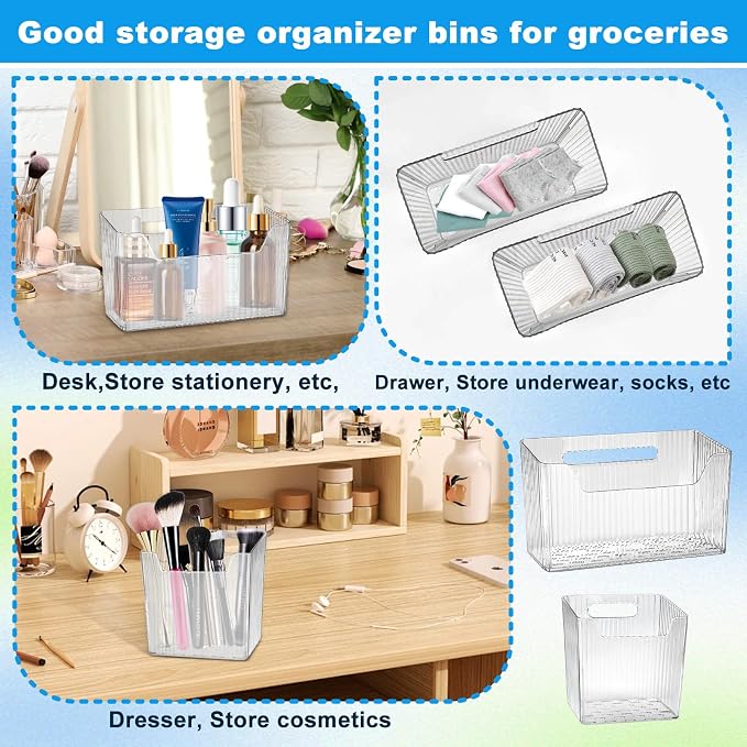 8 Pcs Storage Organizer Bins - Wall Mounted Basket in 2 Sizes, Clear Cabinet Door Stackable Adhesive Hanging Bin for Bathroom, Kitchen, Pantry - Image 7