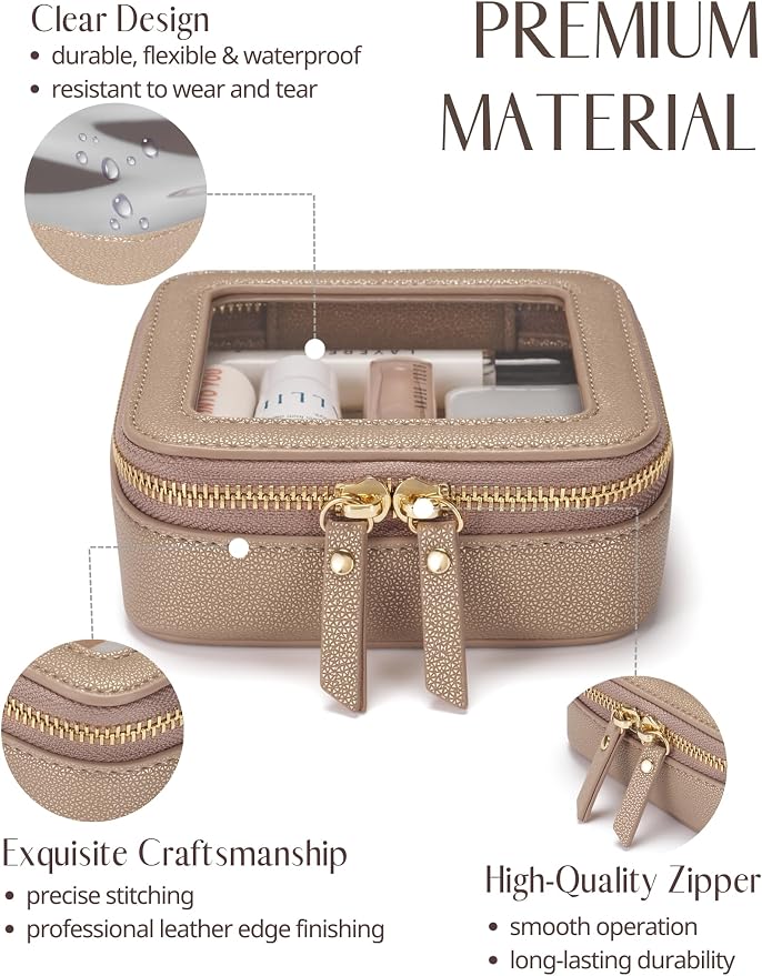 Small Makeup Pouch Clear Makeup Bag for Purse Travel Mini Bag for Women for Essentials Cute Cosmetic Case Traveling Small Toiletry Bag Portable Mini Pouch for Car Organizer Bag Gold - Image 2