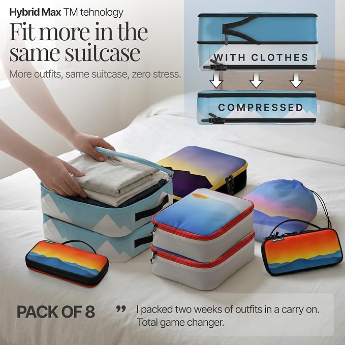8 pcs Compression Packing Bags Cubes Set with HybridMax Double-Capacity Design - Packing Cubes for Travel Compression to Maximize Limited Luggage Space, Vista - Image 5