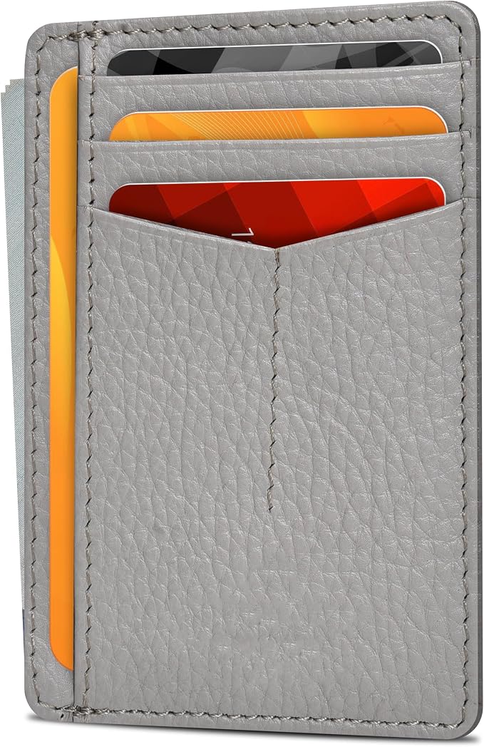 Slim Minimalist Leather Wallet RFID Front Pocket Card Holder, Grey by OakLeathers