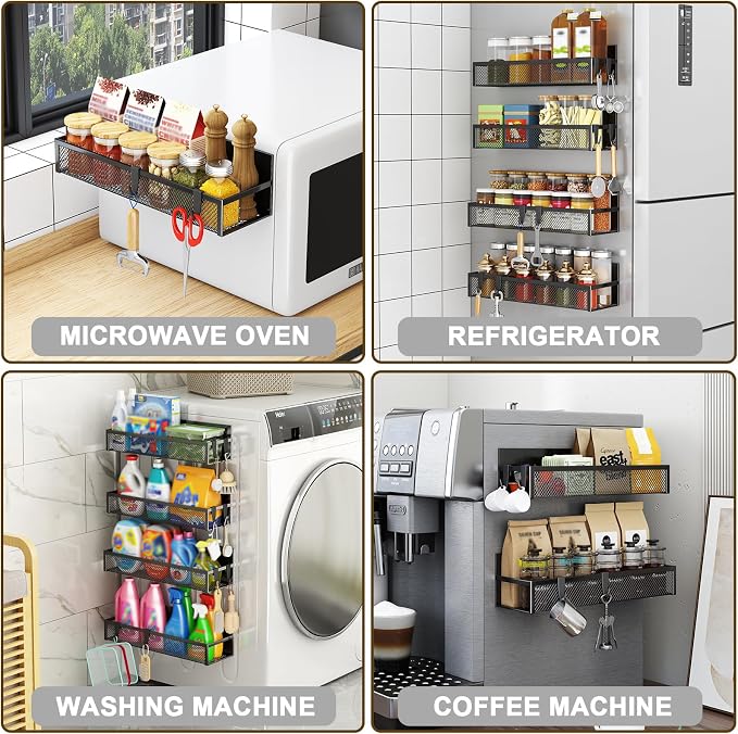 Aufworld Magnetic Spice Rack for Refrigerator, 5 Pack Magnetic Shelf, Moveable Magnetic Fridge Organizer with an 8-Hook Rack, Seasoning Organizer for Kitchen Organization (Extra with 8 Hooks) - Image 5