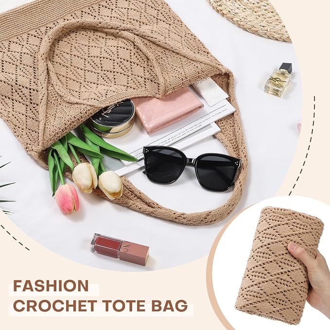 Sightor Crochet Tote Bag, Mesh Beach Bag Knit Summer Hobo Bag for Women | Beach Tote bag Vacation Outfits Aesthetic Boho Bag - Image 6
