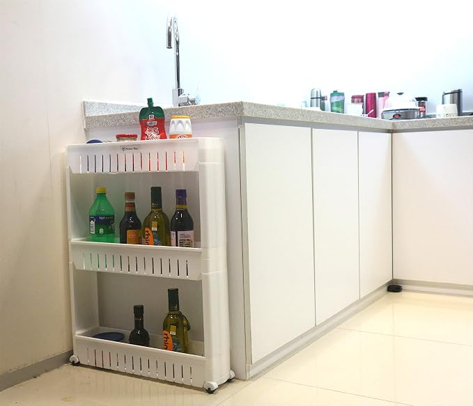 Laundry Room Organizer, Mobile Shelving Unit Organizer with 3 Large Storage Baskets, Gap Storage Slim Slide Out Pantry Storage Rack for Narrow Spaces - Image 5
