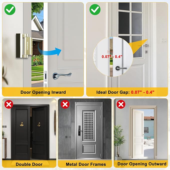 Home Security Door Lock, Door Reinforcement Lock for Kids Safety, Gold | Withstands 1000 lbs of Impact, Door Lock for Front Door, Defender Door Locks Latch, Inside Door Lock, For Door Security - Image 3