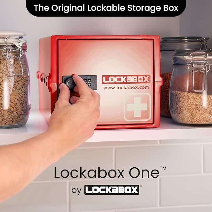Lockabox One™ | Premium Medicine Lock Box | Medium Medication Lock Box With Code For Medicines, Vitamins & Supplements | External Size 12 x 8 x 6.6 inches (Medi Red) - Image 2