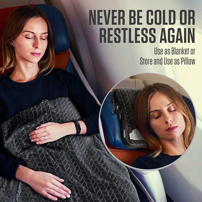 VENTURE 4TH Travel Blanket Pillow, 2-in-1 Soft Plush - Gray | 68"x42" ultra-soft micro plush Blanket. Folds into portable Pillow Case with Travel Sleeve & Clip. Lint-free, no shedding. - Image 5