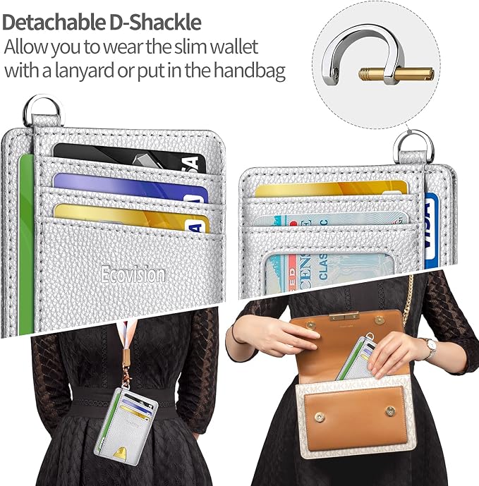 Slim Minimalist Front Pocket Wallet, RFID Blocking Credit Card Holder Wallet with Detachable D-Shackle for Men Women - Image 3